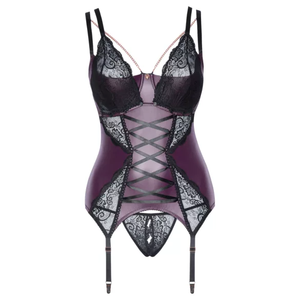 Cottelli Curves - kanten, veters lingerie set (paars)