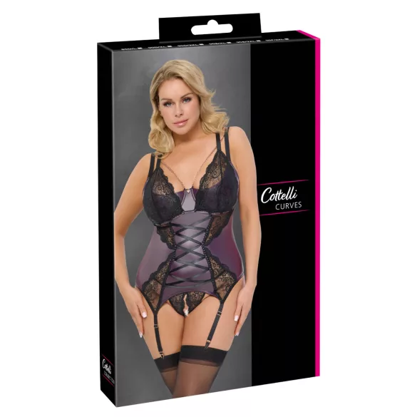 Cottelli Curves - kanten, veters lingerie set (paars) - 90D/XL