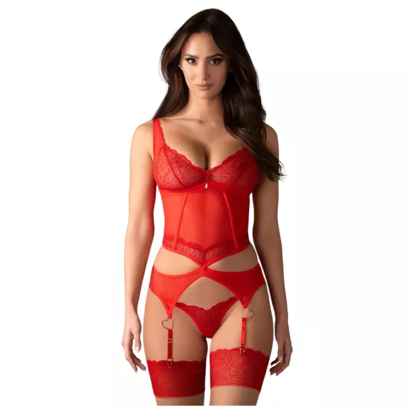 Obsessive Cupide Desir - dames lingerie set - doorzichtig kant - rood