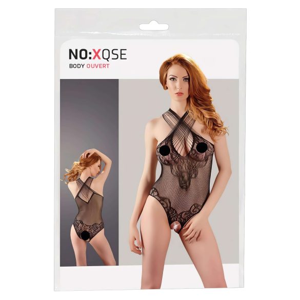 NO:XQSE - bloemen halternek body van netstof - zwart (S-L)