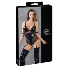 Cottelli Bondage - body met handboeien - glanzend zwart