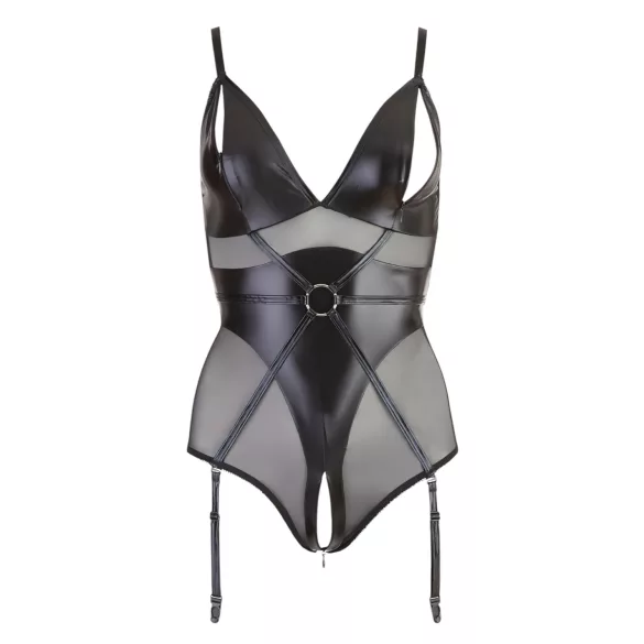 Cottelli Bondage - body met handboeien - glanzend zwart - M