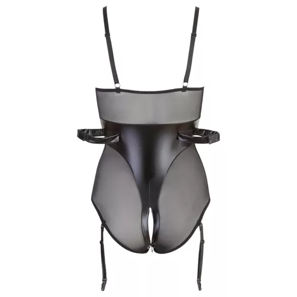 Cottelli Bondage - body met handboeien - glanzend zwart - XL