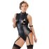 Cottelli Bondage - Glanzend mouwloos body met armboeien (zwart) - M