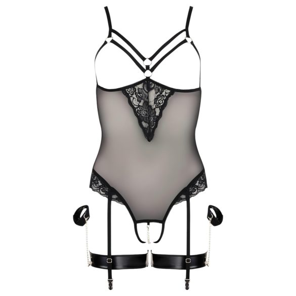 Cottelli Bondage - zwart metalen ringbody en armboeien