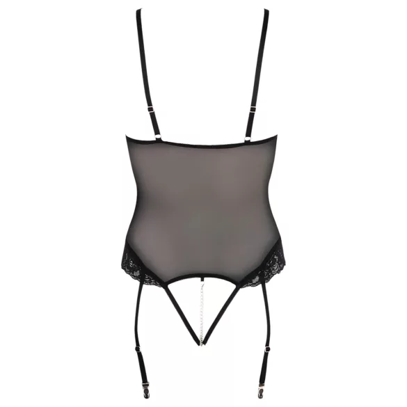 Cottelli Bondage - body met metalen ringen en polsboeien - zwart - XL