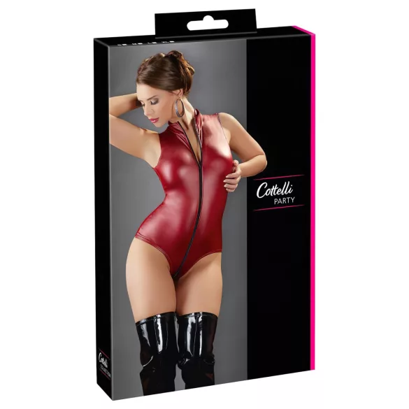 Cottelli Party - glanzende, mouwloze body met ritssluiting (rood)
