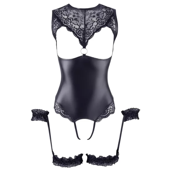Cottelli Bondage - open body met boeien - glanzend zwart - L