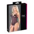Cottelli - Kanten body met parels & open design (zwart)