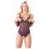 Cottelli - Kanten body met parels & open design (zwart) - L