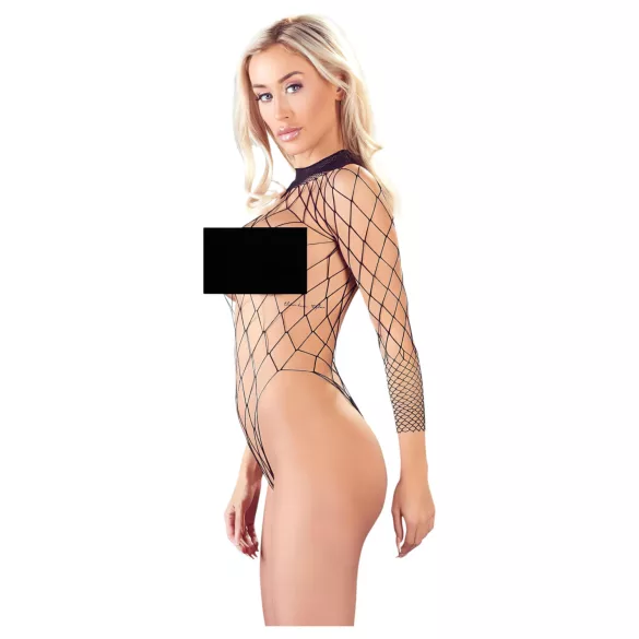 NO:XQSE - body met lange mouwen - netstof zwart - maat S-L