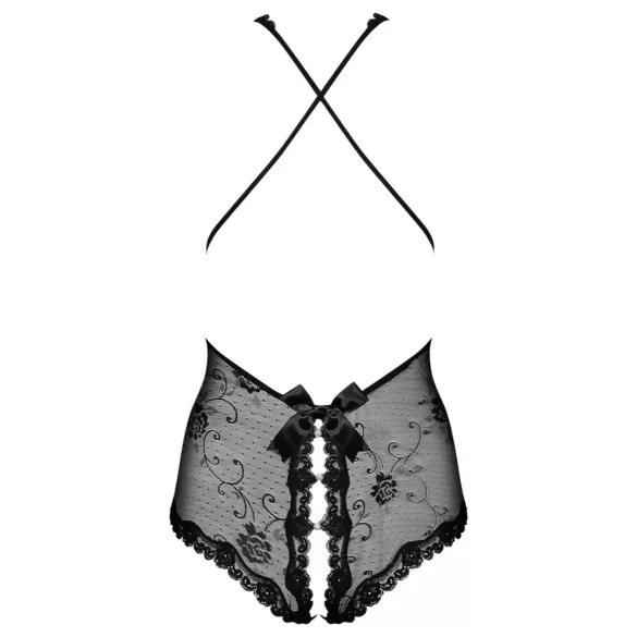 Obsessive Fiorenta - open body met parels - kanten lingerie - zwart - L/XL