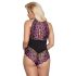 Cottelli Plus Size - Bloemige Body (zwart-paars) - 3XL