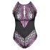 Cottelli Plus Size - Bloemige Body (zwart-paars) - 3XL