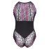 Cottelli Plus Size - Bloemige Body (zwart-paars) - 3XL