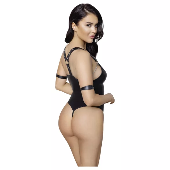 Cottelli Bondage - open body met ringen - glanzend zwart