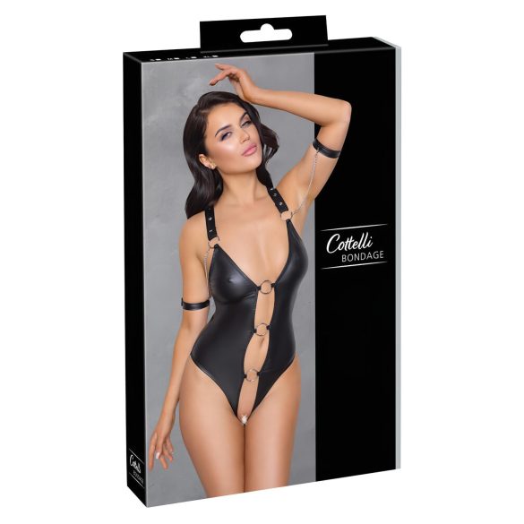Cottelli Bondage - Glanzend, ringvormig, open body (zwart) - L