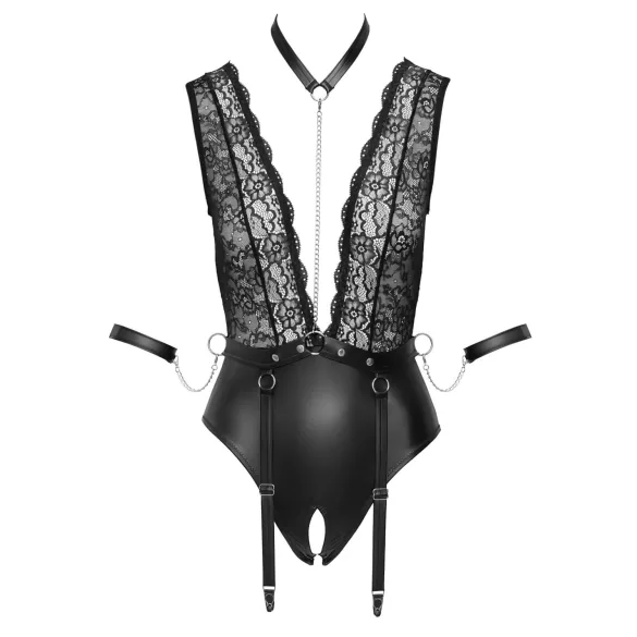 Cottelli Bondage - body met kant en halternek - zwart - XL