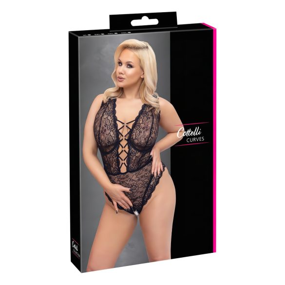 Cottelli Curves Plus Size - transparant patroon body (zwart)