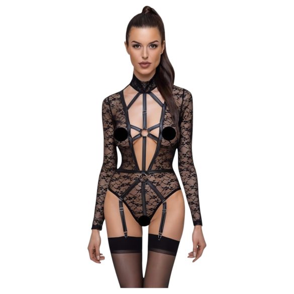 Cottelli - transparante, bandjes body (zwart) - M