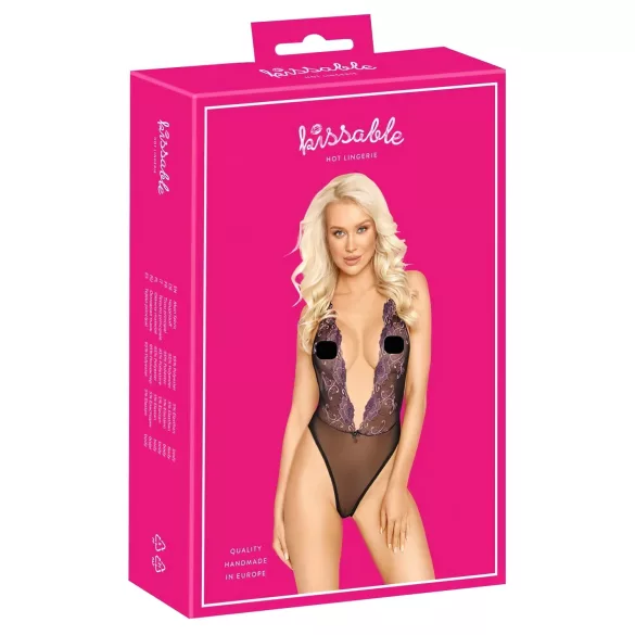 Kissable - roze geborduurde body (zwart)