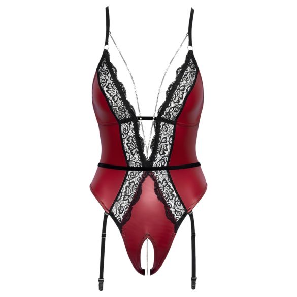 Abierta Fina - open body met jarretelles (zwart-rood) - M