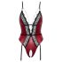 Abierta Fina - Open body met jarretels (zwart-rood) - XL