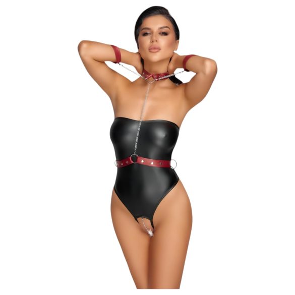 Cottelli Bondage - glanzend body met polsboeien (zwart)