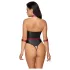 Cottelli Bondage - glanzende body + arm- en halsfixatie (zwart)