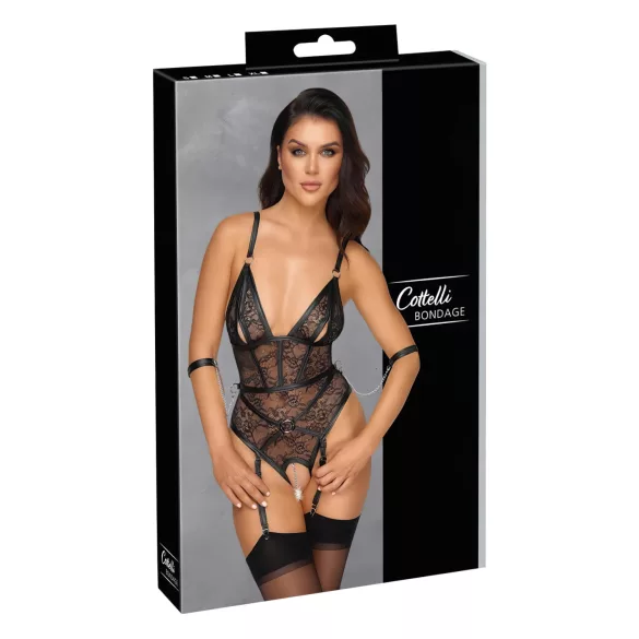 Cottelli Bondage - open body met boeien - zwart - L