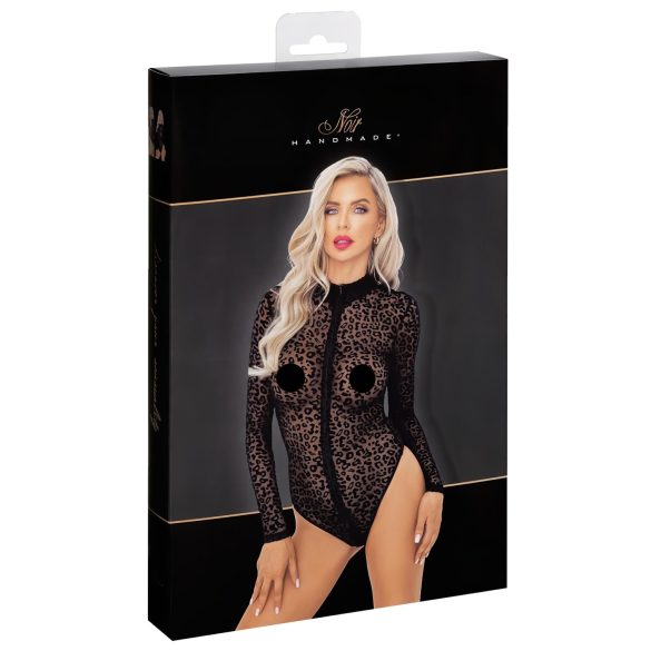 Noir - luipaardprint, lange mouwen body (zwart) - M