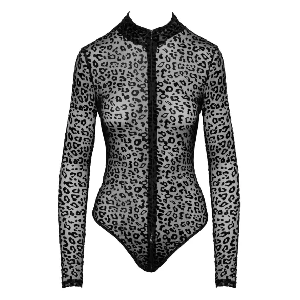 Noir - luipaardprint lange mouwen body (zwart) - M