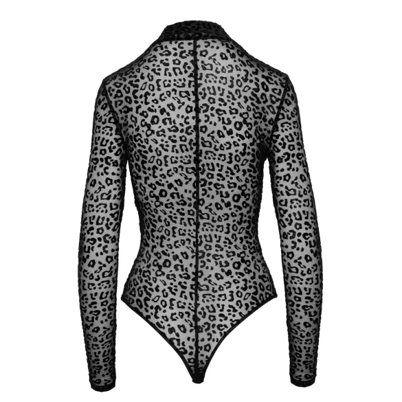 Noir - luipaardprint lange mouwen body (zwart) - M