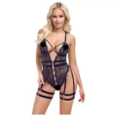 Cottelli - open bodysuit met bandjes - zwart - M