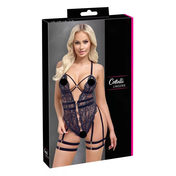 Cottelli - open bodysuit met bandjes - zwart - M
