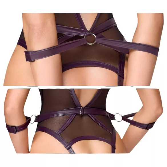 Cottelli Bondage - open body met polsboeien - zwart - XL