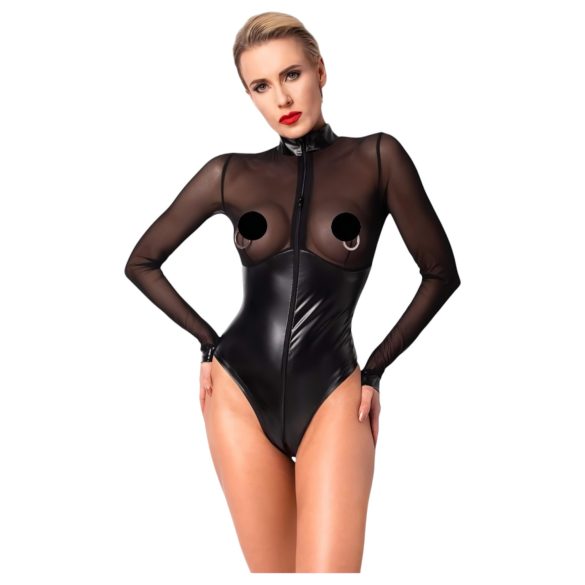 Noir - Glanzend Body met Transparante Inzet (Zwart) - L