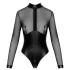 Noir - bodysuit - transparant inzetstuk - glanzend zwart - XL