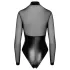 Noir - bodysuit - transparant inzetstuk - glanzend zwart - XL