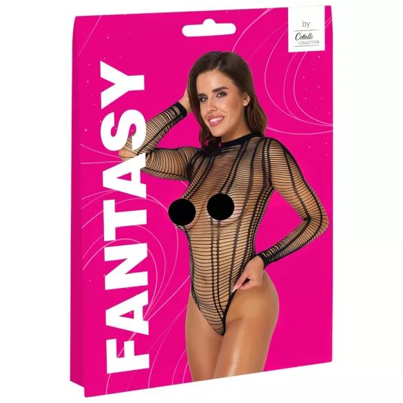 Cottelli - open body met strepen - zwart - maat S-L