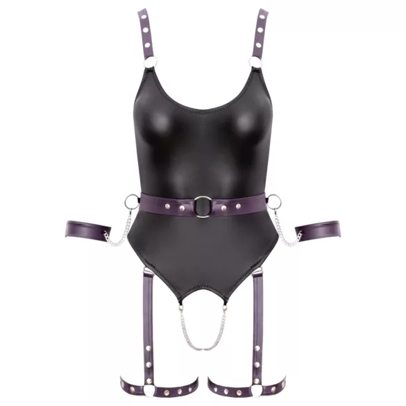 Cottelli - open bondage body met boeien - zwart - L