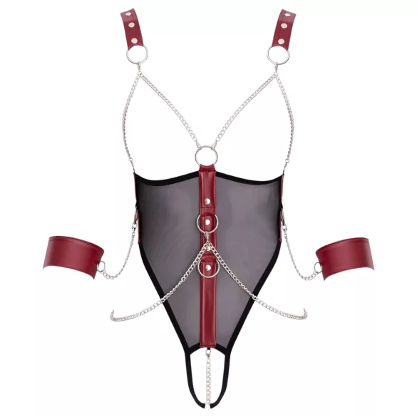 Cottelli Bondage - open body met bandjes en ketting - zwart - M