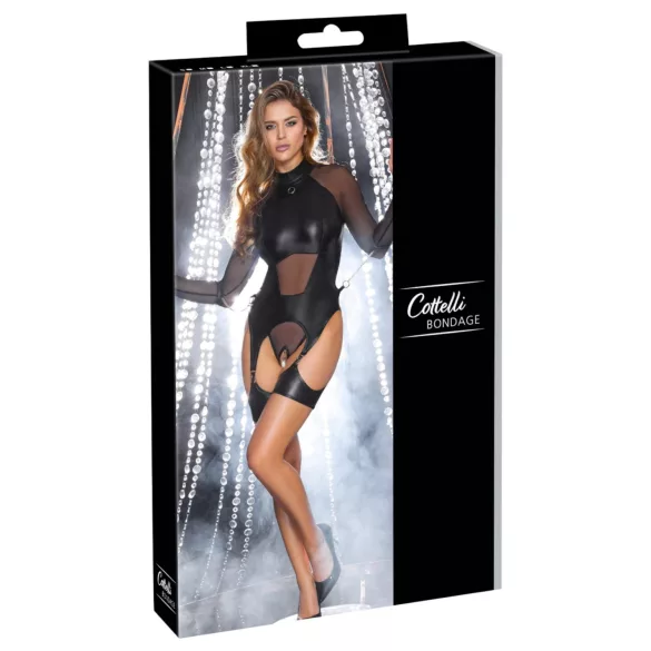 Cottelli Bondage - transparant top met handboeien - zwart