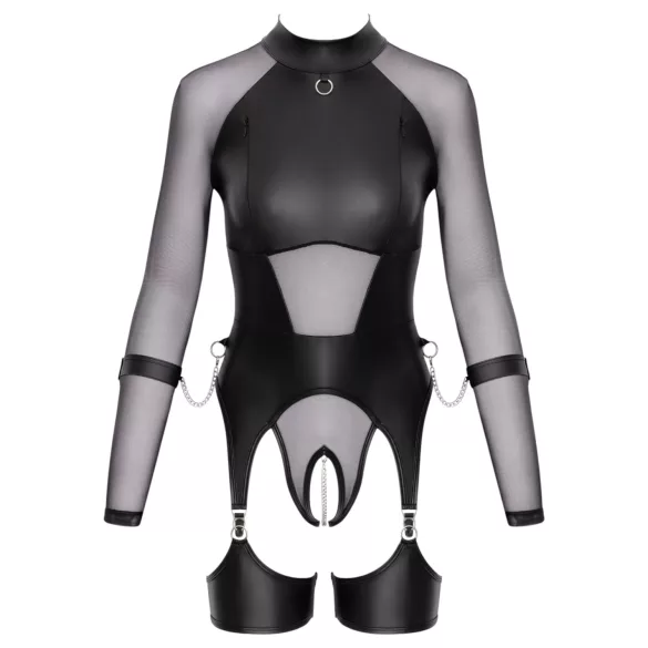 Cottelli Bondage - transparant top met handboeien - zwart