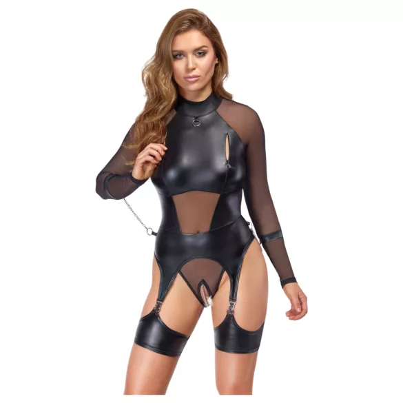 Cottelli Bondage - transparant top met handboeien - zwart - M