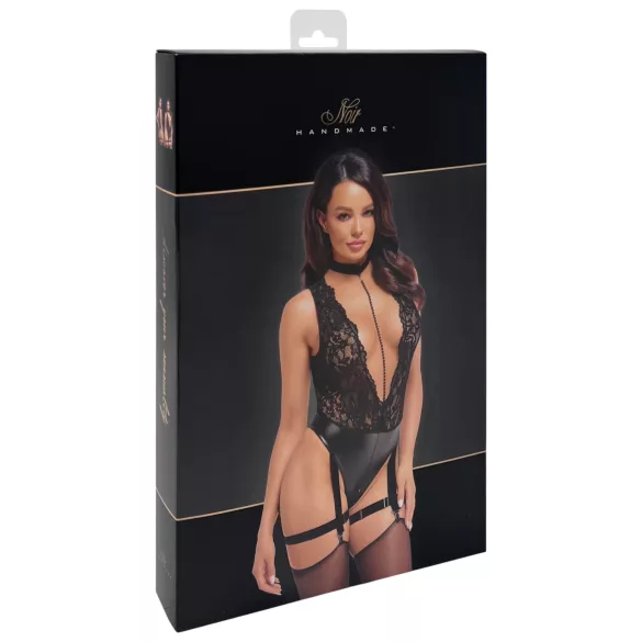Noir Libido - body met jarretels - kant - zwart - L