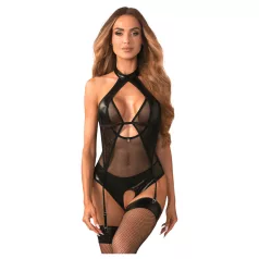   Obsessive Dominna - dames body - transparant glanzend - zwart