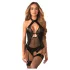 Obsessive Dominna - dames body - transparant glanzend - zwart - L/XL