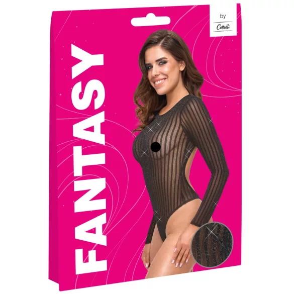 Cottelli - gestreepte body met zilverdraad (zwart) - S-L