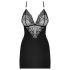 Obsessive 828-CHE-1 - jurk met bandjes en strass-steentjes + string (zwart) - L/XL